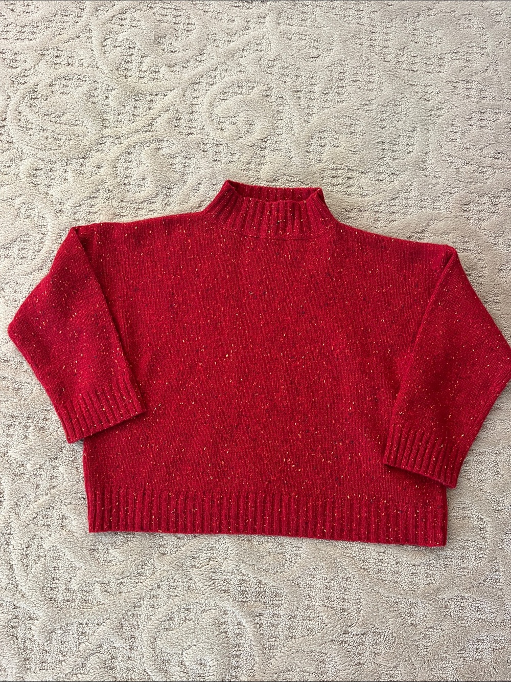 Eileen Fisher Red Speckled Mock Neck Sweater Size Large